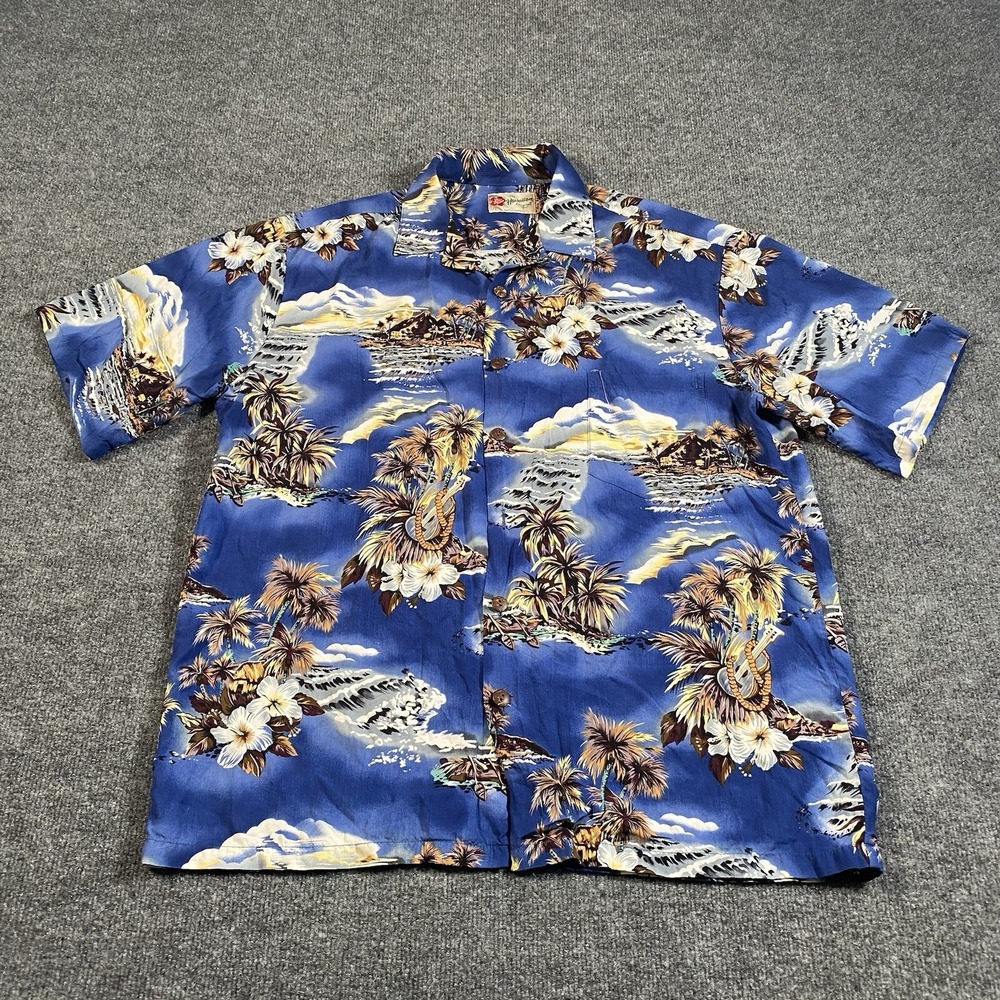 Hilo Hattie Mens Large Hawaiian Button Shirt Made in USA *Missing Button* - Picture 3 of 7